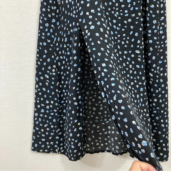 Sanctuary Blue Black Polka Dot Front Slit V-Neck Midi Dress Medium - Picture 4 of 13
